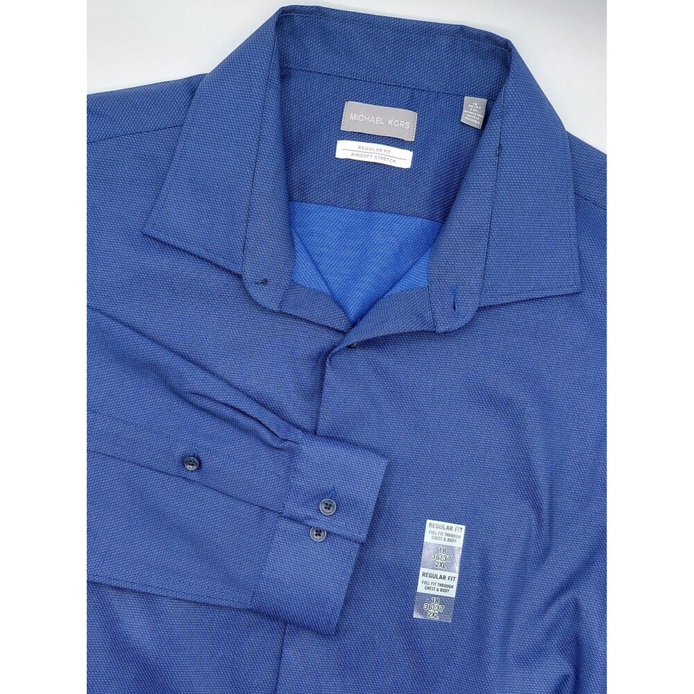 NEW Michael Kors Airsoft Stretch Wrinkle Free Dress Shirt Men's 18 36/37 Navy